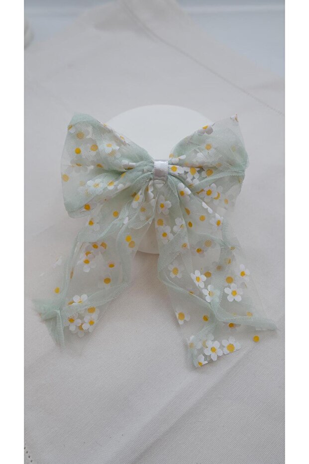 Daisy Pattern Tulle Bow Automatic Buckle