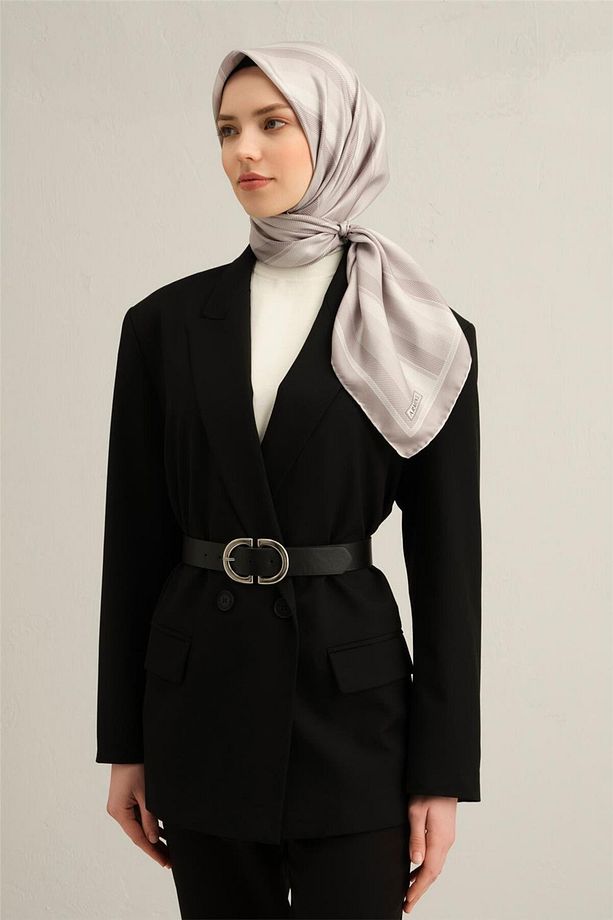 Desenli Saf Ipek Twill Eşarp 9327- 82 - 1