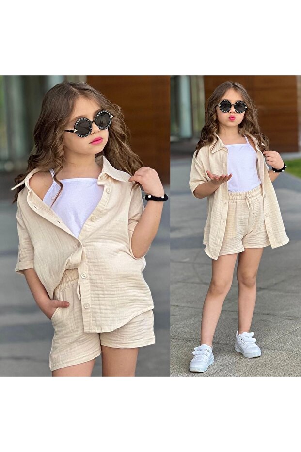 Children's Muslin Linen Shirt Shorts Athlete Eid Suit