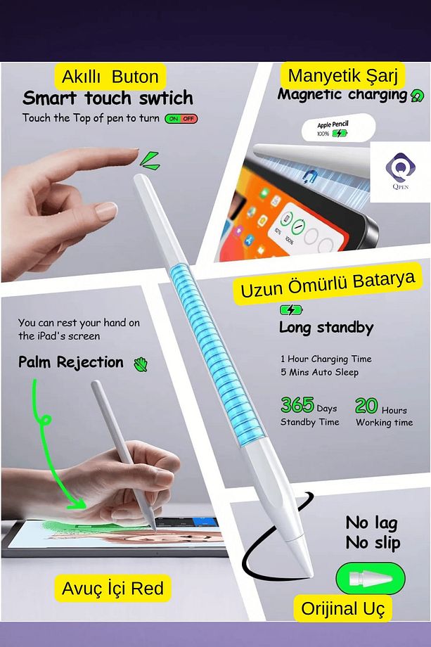 iPad Air 11 Uyumlu (6. Nesil) Manyetik ve Kablosuz Şarj Özellikli Bluetooth Stylus Tablet Kalemi - 4
