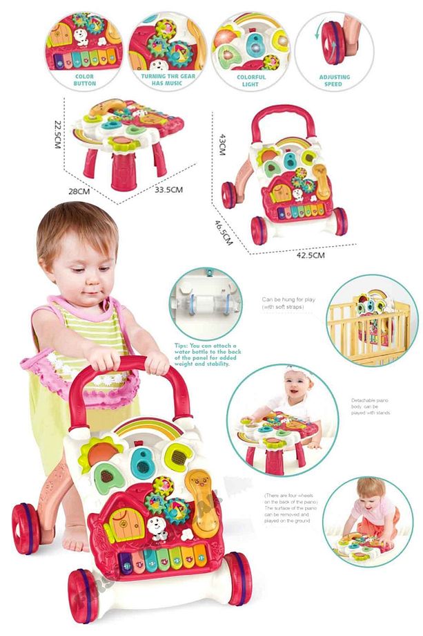 Eğitici Piyanolu 4in1 Turkuaz Bebek Yürüteci Neşeli Dostlar Bultak Set - 5