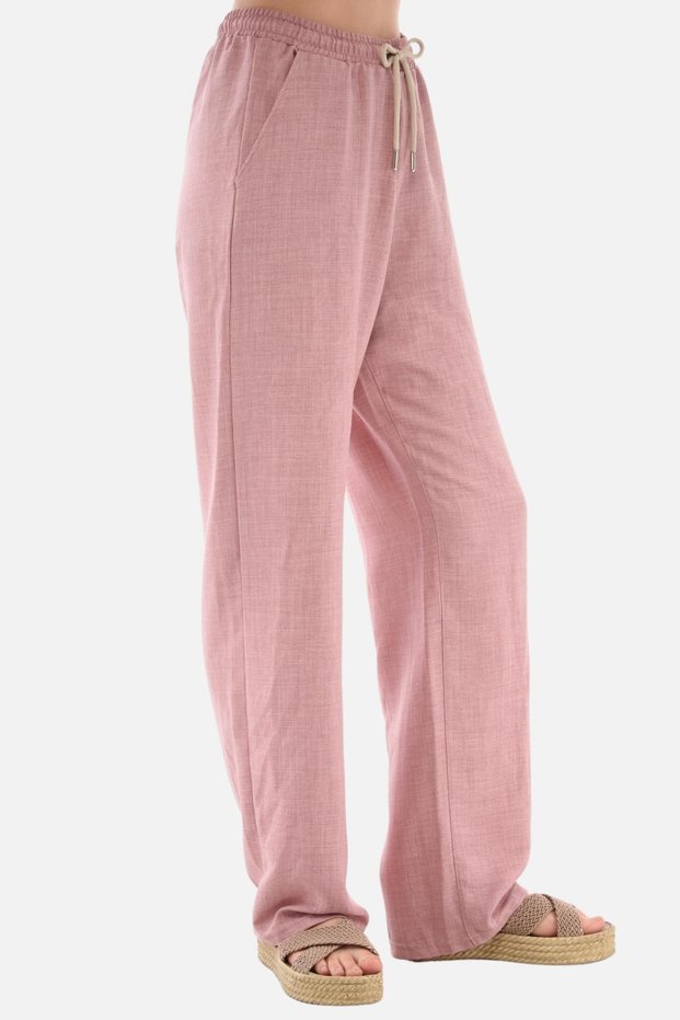 Women's Summer Synthetic Linen High Waist Elastic Loose Leg Pants C610