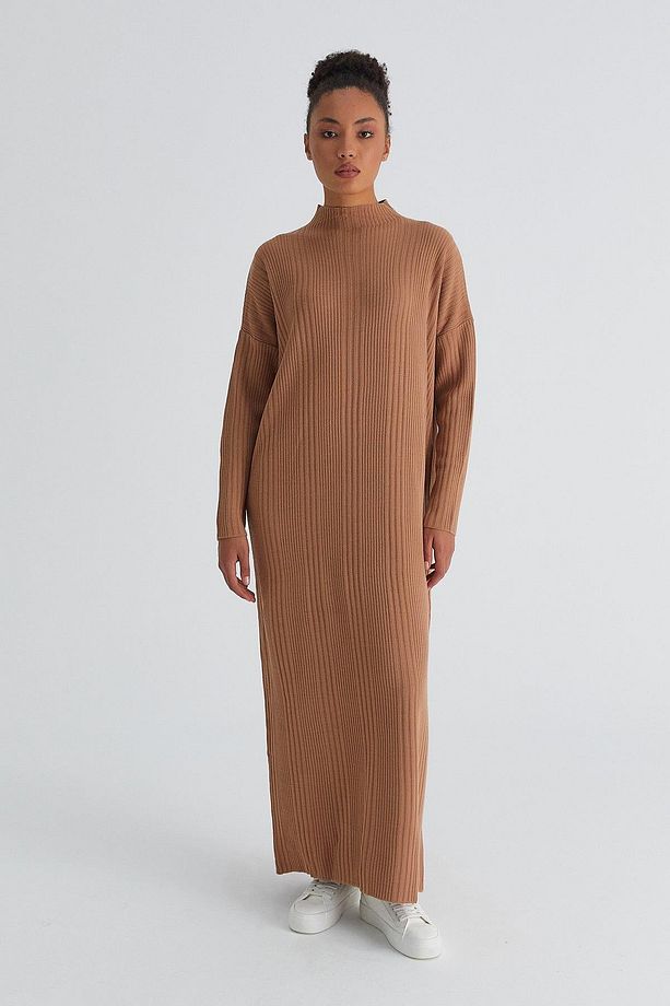 Oversize Triko Elbise Camel - 3