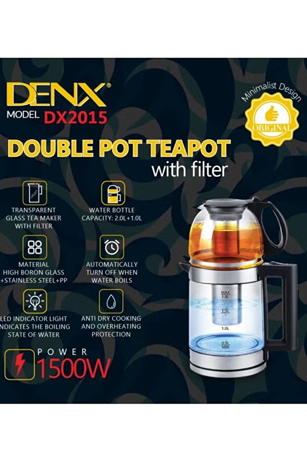 Double Pot Electric Kettle With Removable Tea Filter, Capacity 1.8l Kettle & 1.0l Tea Pot - 2