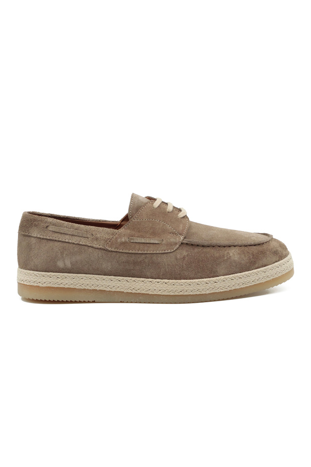 Genuine Suede Leather Beige Casual Men's Shoes with Rubber Soles and Laces - 4157