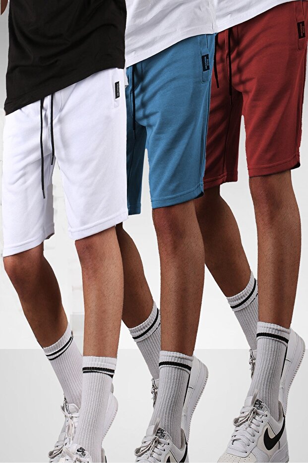 White-Blue-Burgundy Regular Fit 3-Piece Shorts Set 5790