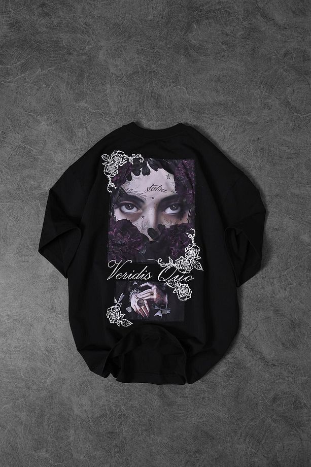 Erkek Siyah Veridis Quo Patch Nakışlı Oversize Tshirt - 2
