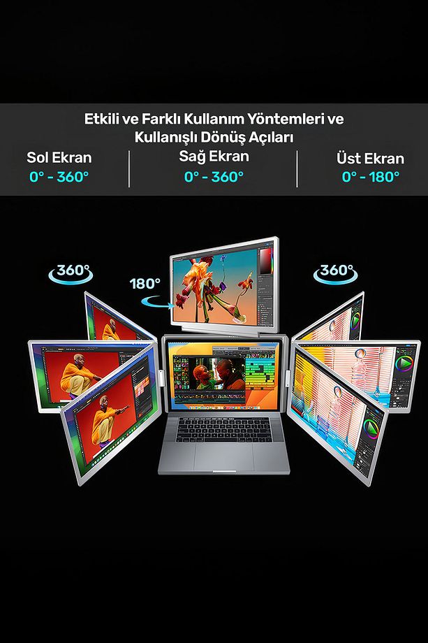 NPM788 16" FHD 1200p IPS Type-C Taşınabilir 3'lü Monitör Çoklayıcı Standlı Notebook Monitör - 8