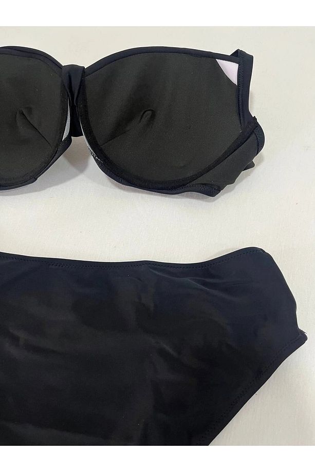 Kadın Siyah Taş İşlemeli Astarlı Büyük Beden Bikini Takımı HZL25S-LC01 - 5