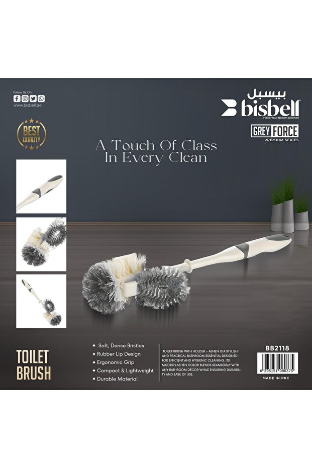 Grey Force Premium Toilet Brush with Holder, Soft Dense Bristles,BB2118