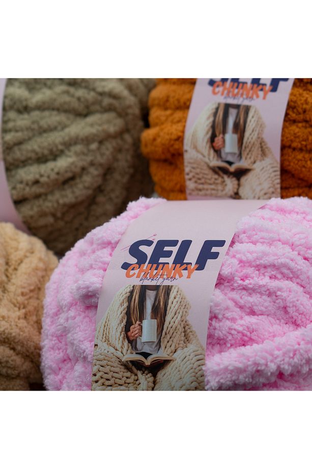 Pembe Chunky Kalın Battaniye ipi, Kırlent, Puf, Atkı, Elle Örülen Battaniye Örgü İpi - 3