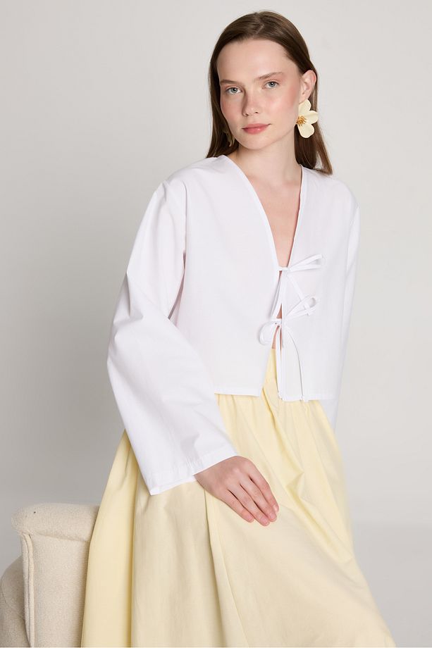 Sarı Poplin Beli Lastikli Uzun Etek 27321 - 4