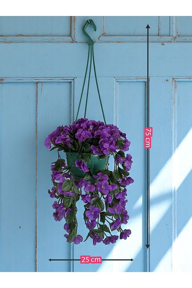 Yapay Çiçek Askılı Balkon Saksısı Balkon Çiçeği 25x75 cm Sarkan Mor Begonvil Dekoratif Yapay Çiçek - 5