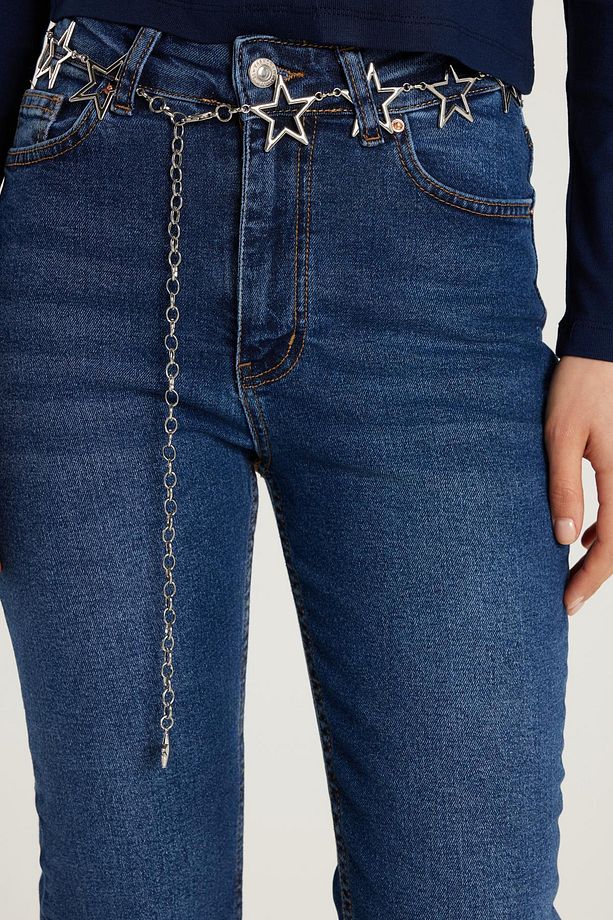 Kadın Regular Fit Likralı Ispanyol Paça Lacivert Jean Kot Pantolon - 2