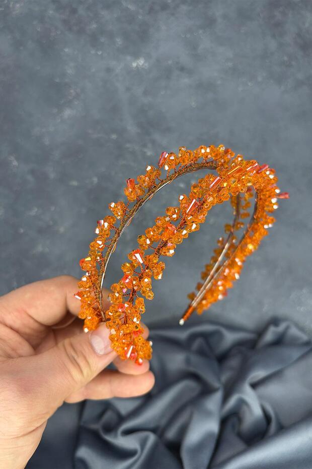 Orange Sare Model Double Row Bridal Henna Crown Hair Accessory