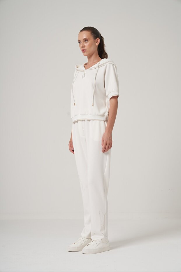 Kapüşonlu Kısa Kol Sweatshirt - 4