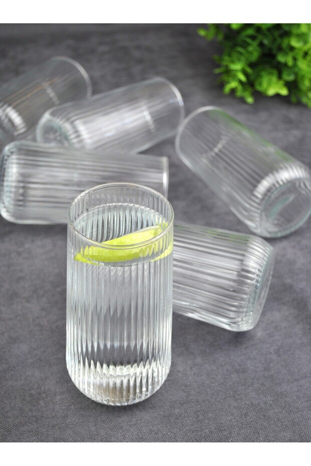 New 6-Piece Glass Soft Drink Cup Long Striped Water Cup 350 ml