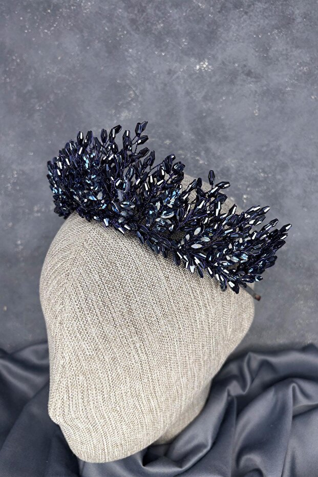 Navy blue elisa design beaded bridal henna crown hair accessory