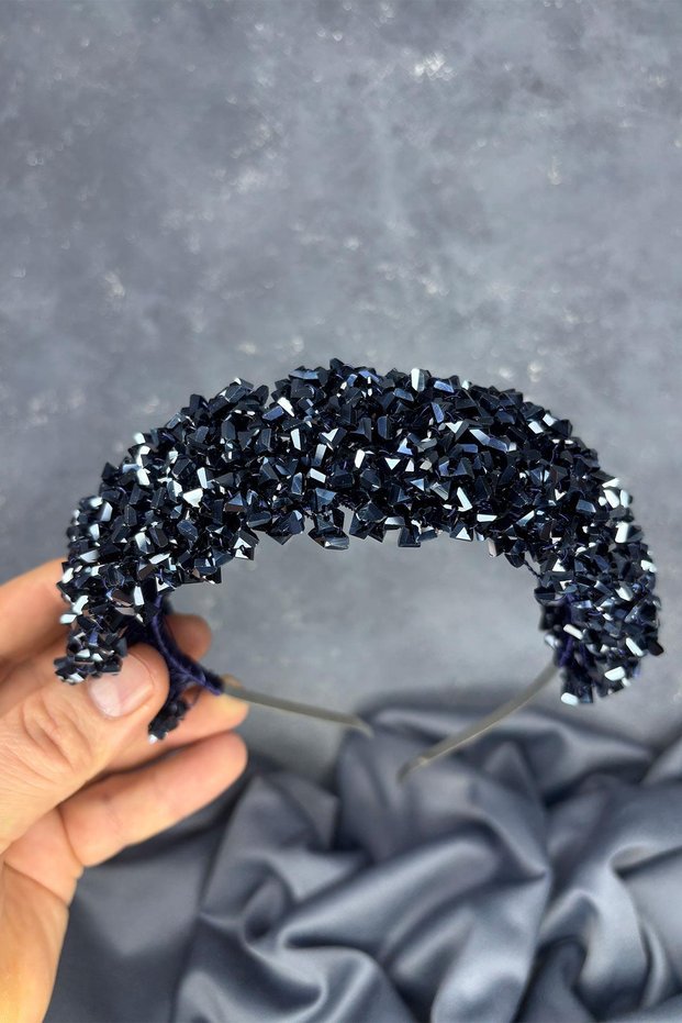 Navy Blue Asu Dense Bead Embroidered Bridal Henna Crown