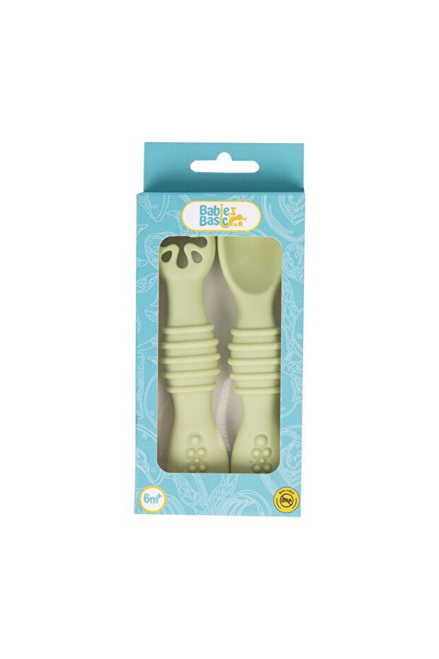 BabiesBasic Soft Tip BPA Free Silicone First Stage Training Spoon with Masher- Mint - 4