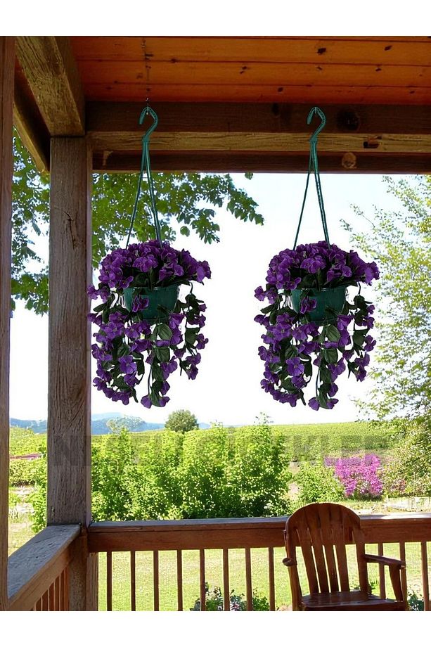 Yapay Çiçek Askılı Balkon Saksısı Balkon Çiçeği 25x75 cm Sarkan Mor Begonvil Dekoratif Yapay Çiçek - 6