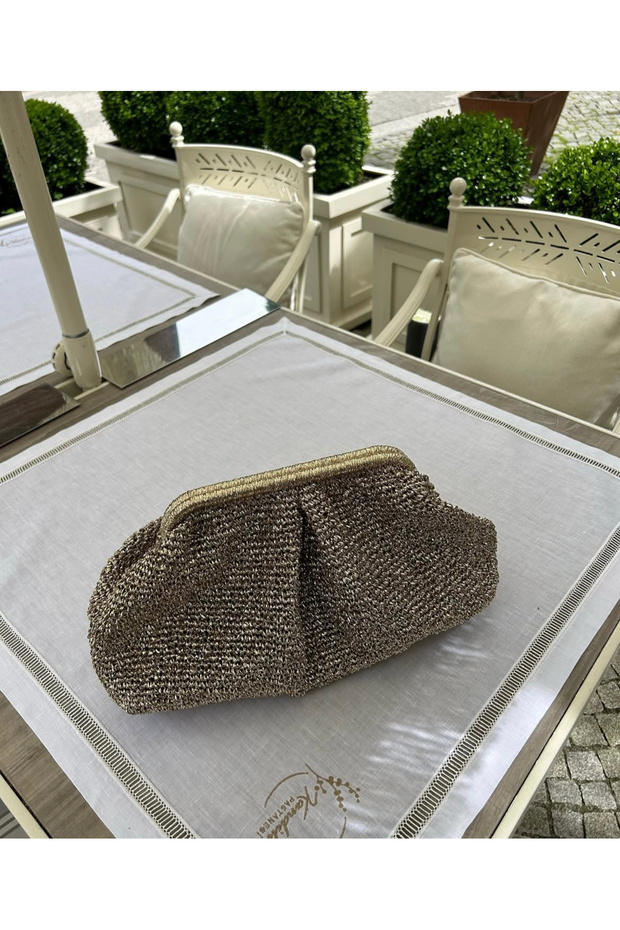 gold simli örme clutch