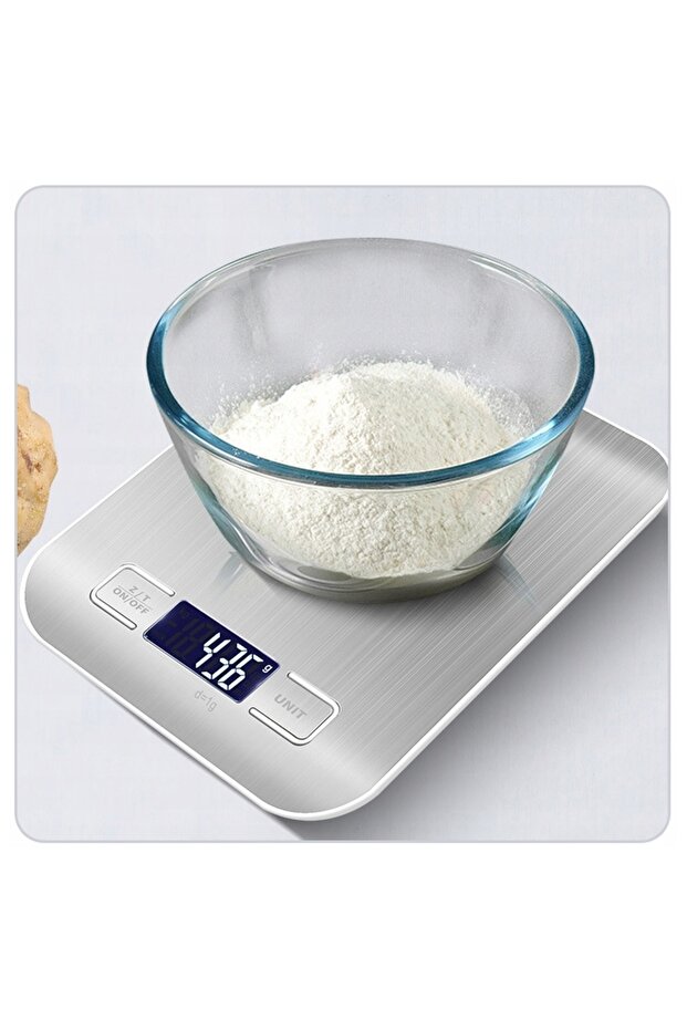 Electronic kitchen scale, flat, LCD screen, TARE function, 5kg / 1g, silver - 2