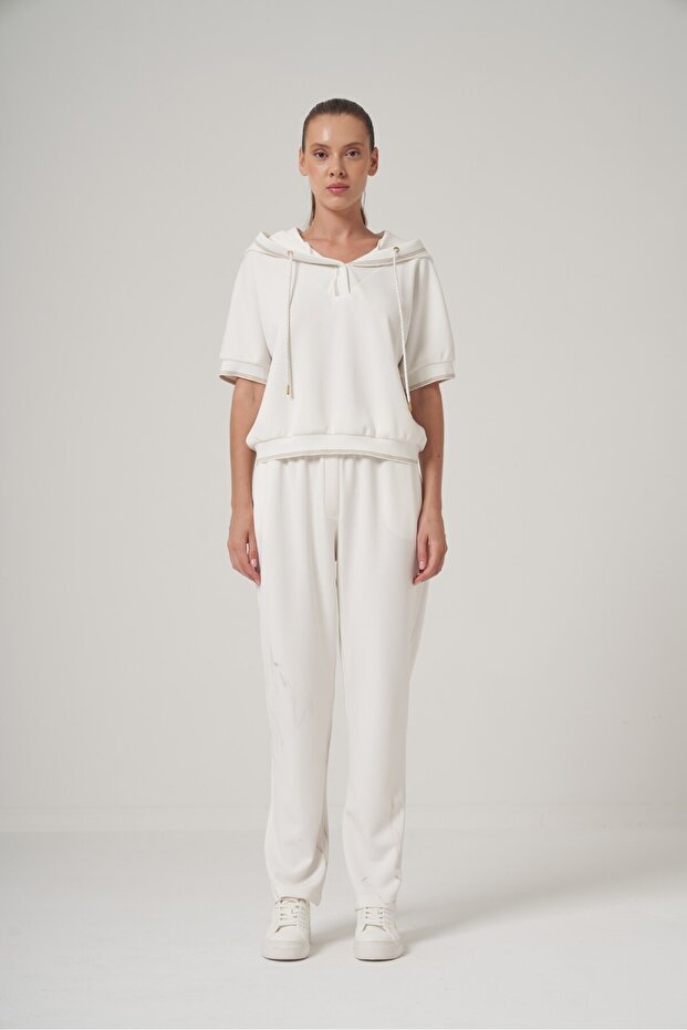 Kapüşonlu Kısa Kol Sweatshirt - 3