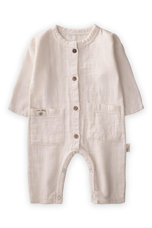 Flamlı Müslin Mevsimlik Tulum Naturel - 1