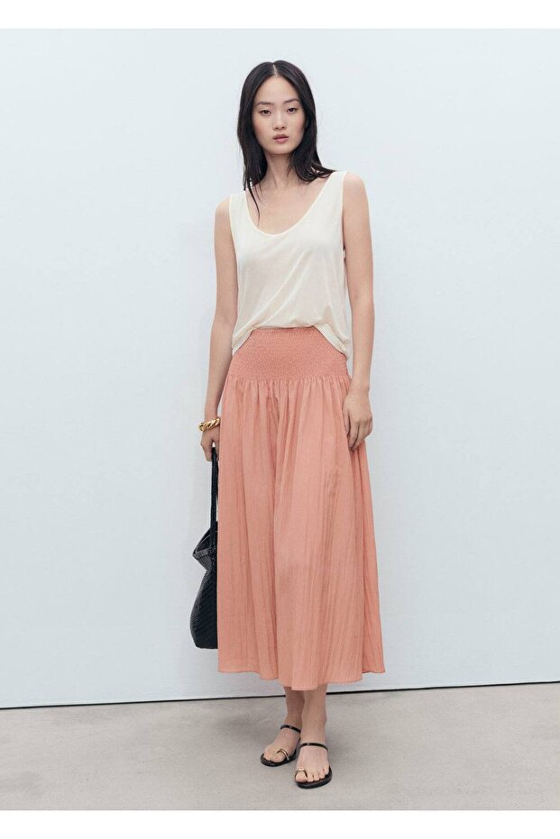 Büzgülü panelli midi etek - 2