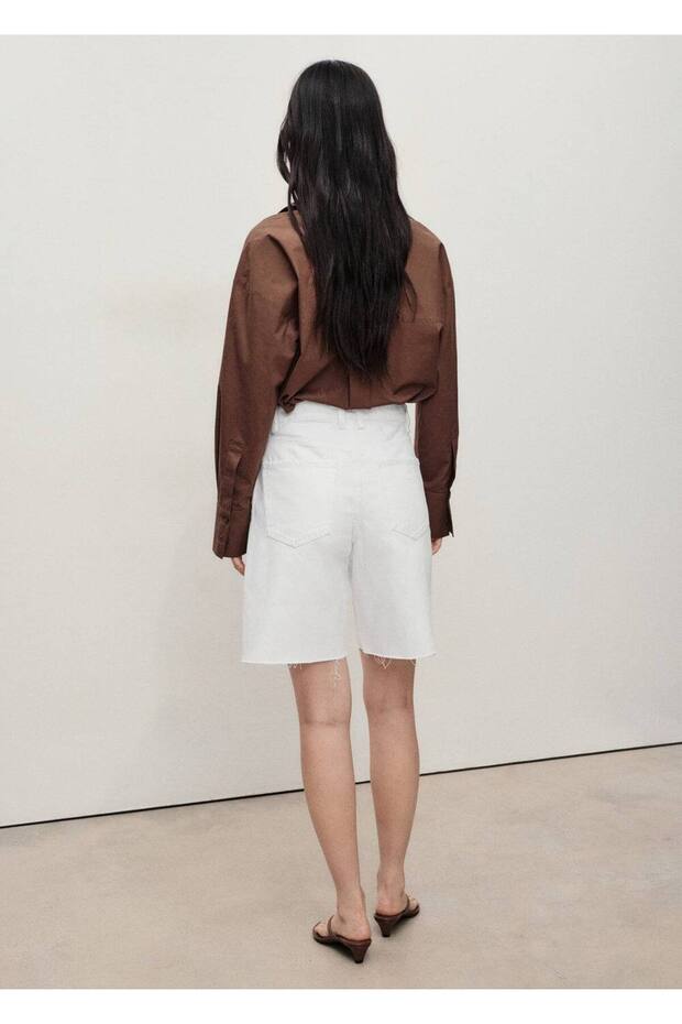 Paçaları dikişsiz denim bermuda şort - 4