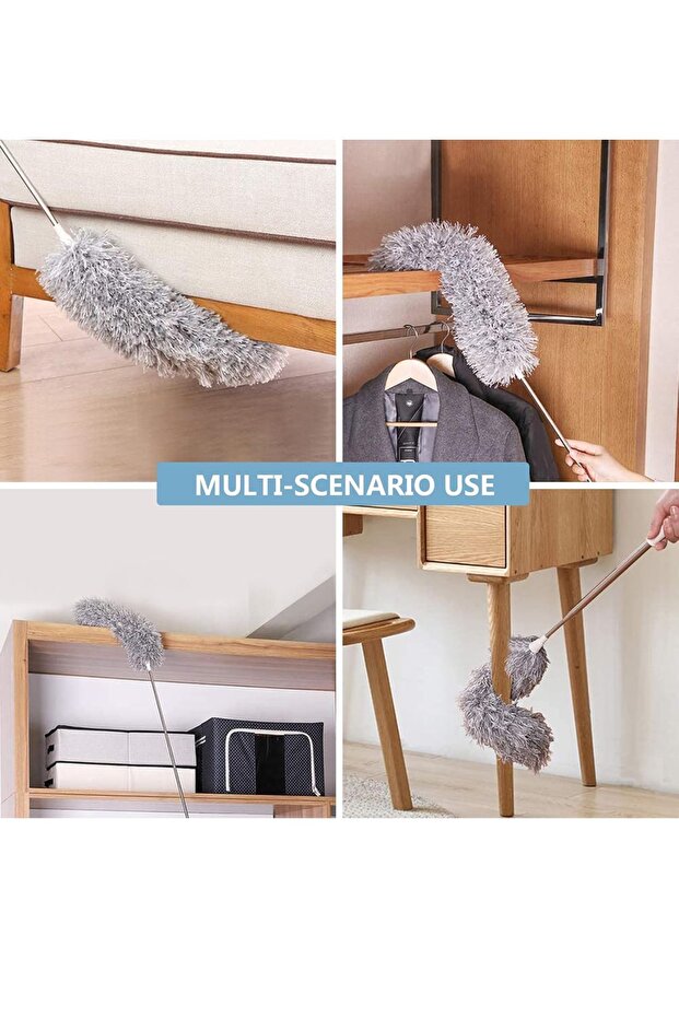 مكنسة غبار من الألياف الدقيقة قابلة للتمديد بطول 245 سم، عملية وقابلة للانحناء - 7