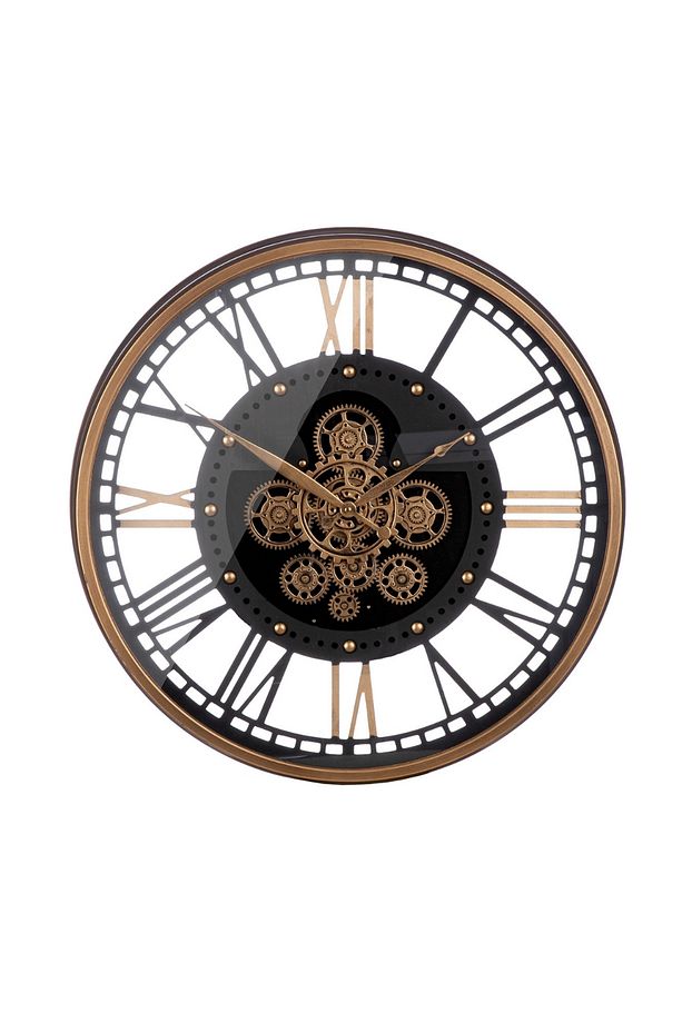 Gılde Duvar Saati Yuvarlak Dişli Motifli Metal Siyah Bakır Renkli L.10 Cm D.60 Cm - 1