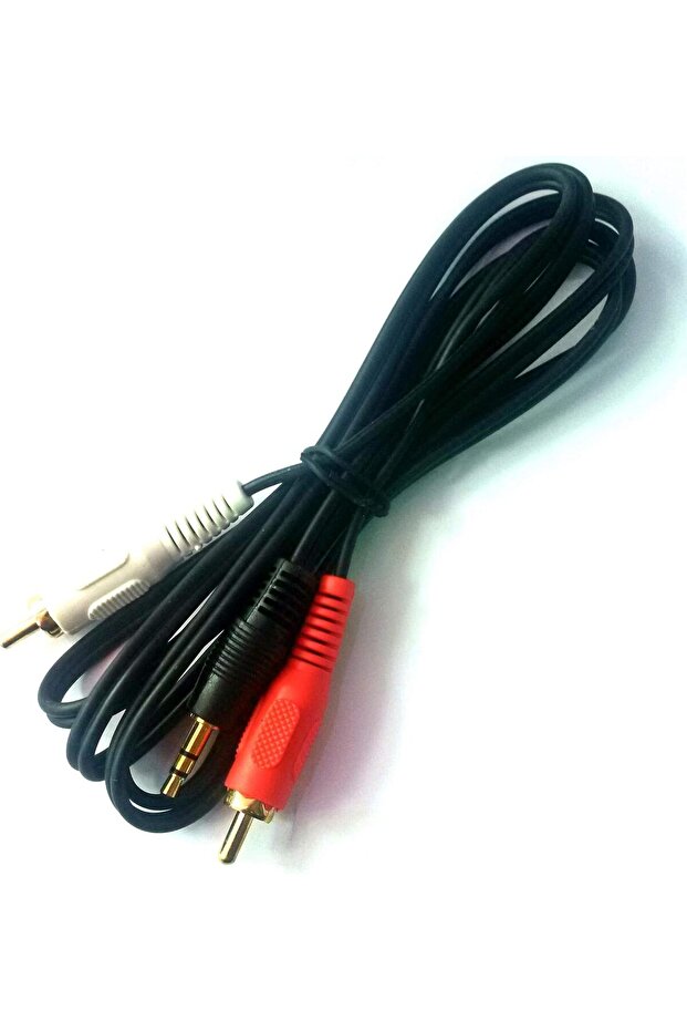 كابل ستيريو 3.5 مم إلى 2 RCA AUX للصوت والفيديو، 1.5 متر، ذهبي