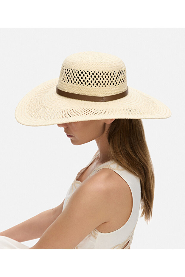 Deri görünümlü şeritli şapka - 2