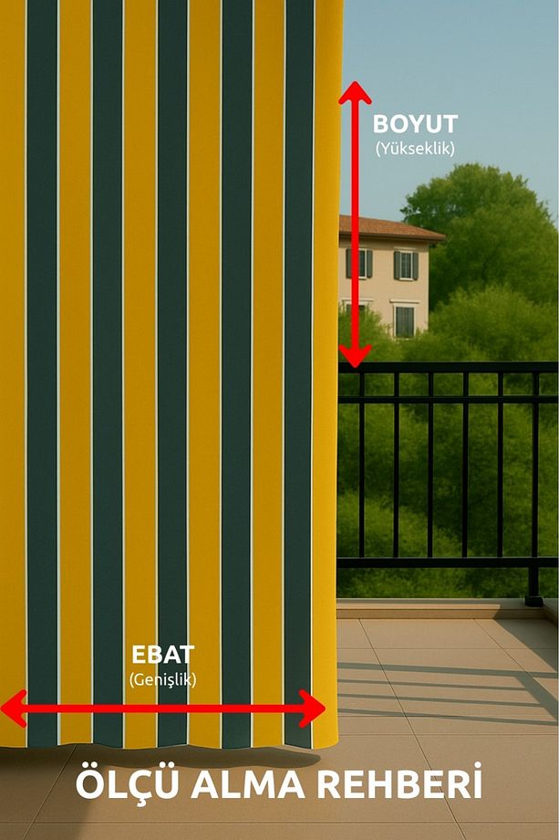 Lüks Sarı-Gri Elegance EnxBoy Bağcıklı Balkon Perdesi - 5