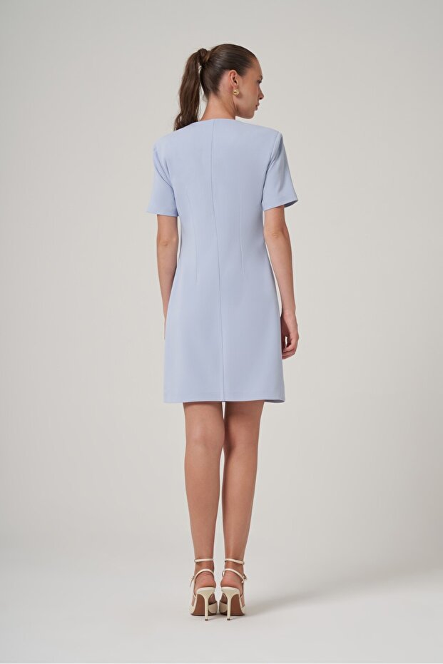 U Yaka Mini Elbise - 3