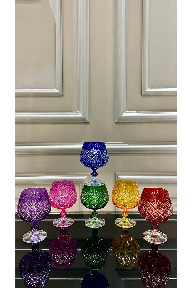 Bohemia Kristal Renkli El İşi Ayaklı Kahve Yanı Su Bardağı 250 ml - 2