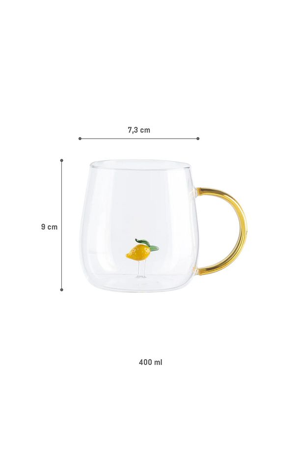 Lucia Borosilikat Cam Kupa - Sarı - 400 ml - 6