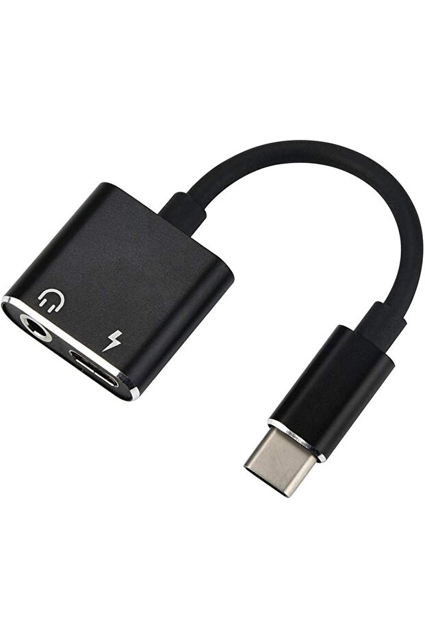 محول USB-C إلى AUX وشاحن أندرويد - أسود