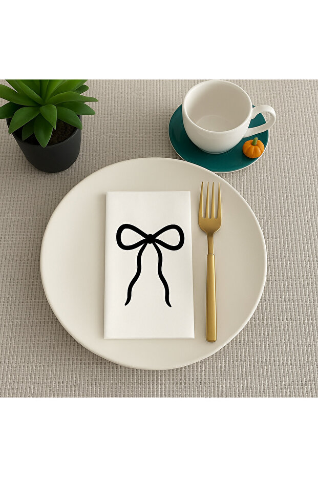 Black Ribbon Patterned Printed Guest Presentation Napkin 20 Pack 33X33