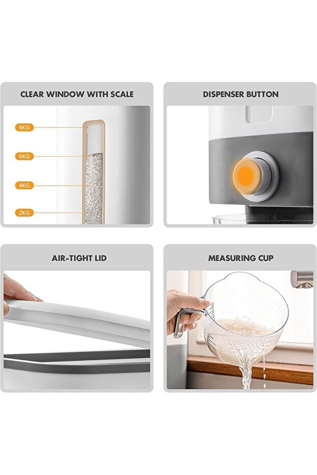 موزع حبوب سعة 8 لتر مع كوب قياس، درج واحد، مقاوم للرطوبة لتخزين الأرز و حبوب كورن فليكس - 8