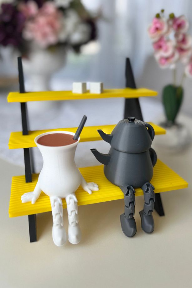 Çay Seti Demlik ve Bardak Dekoratif Figür Seti + 2 Adet Şeker Dahil - 6
