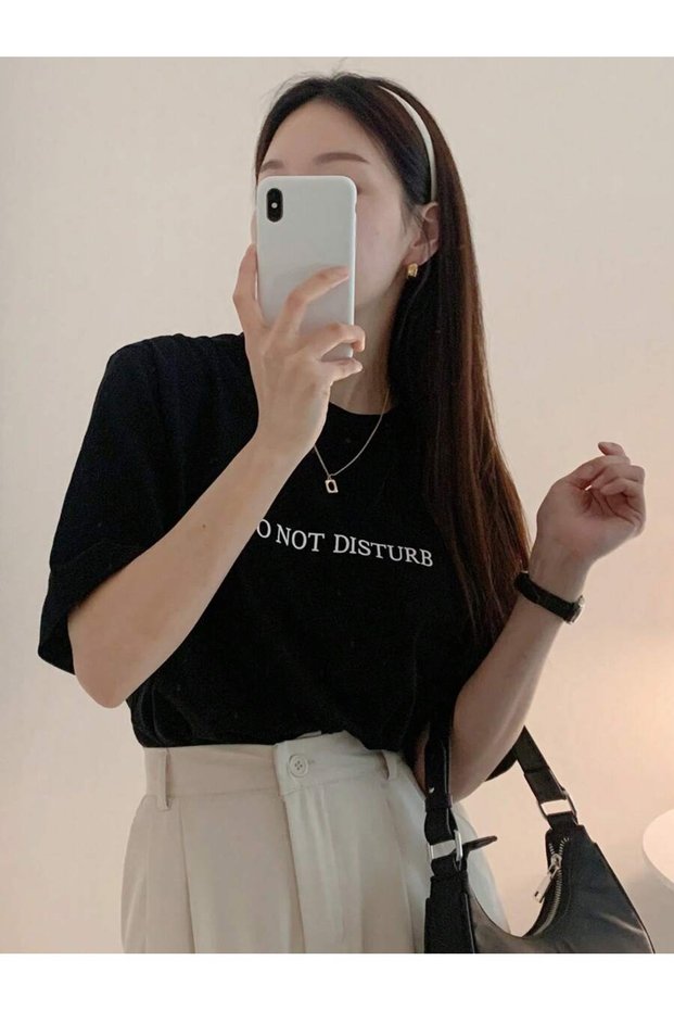 Women's Black Do Not Disturb Printed Oversize T-Shirt