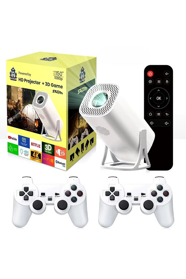 4K Oyun Konsollu Projeksiyon Bluetooth Wifi Destekli Taşınabilir Projektör Netflix Youtube Amazon - 3