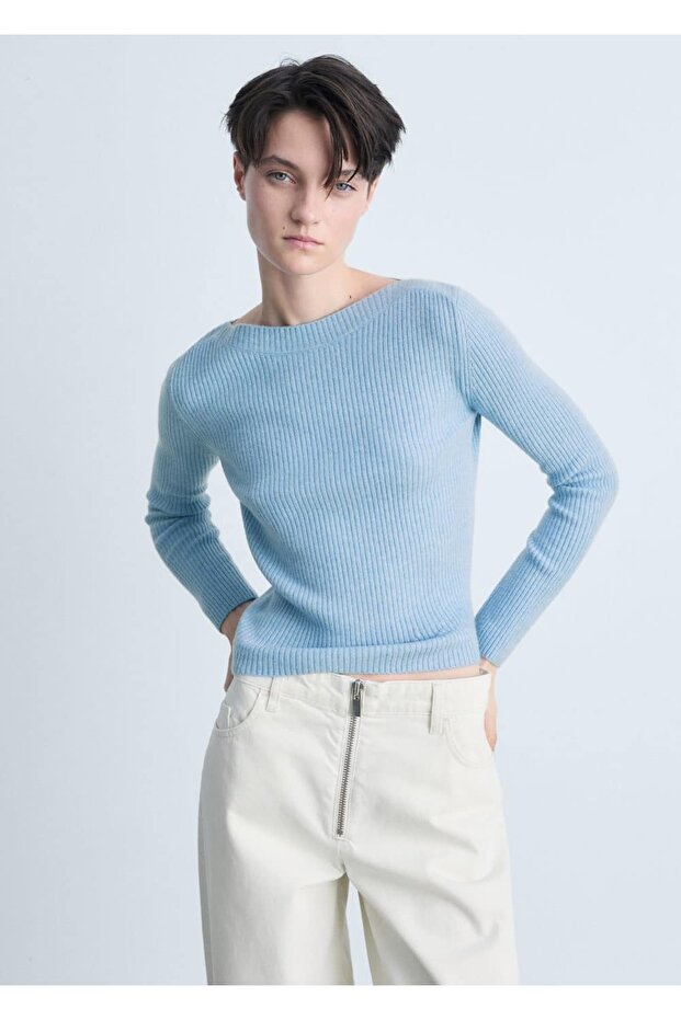 Kayık yaka triko kazak - 1