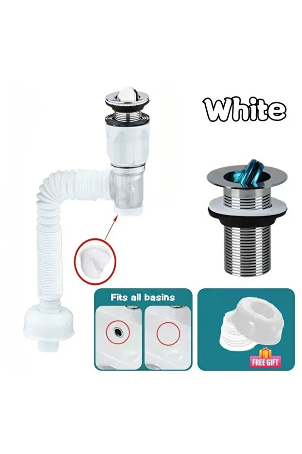 أنبوب تصريف حوض المطبخ والحمام White0 مرن عالمي لحوض الاستحمام خرطوم تصريف حوض الحوض