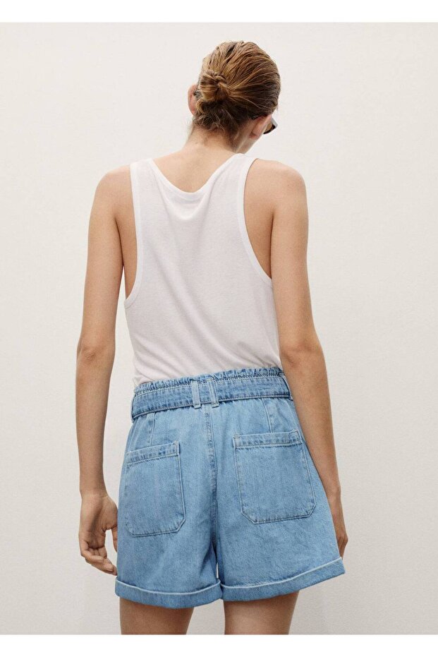 Paperbag Kemerli Denim Şort - 4