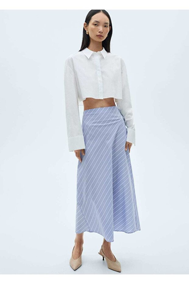 Çizgili midi etek - 7