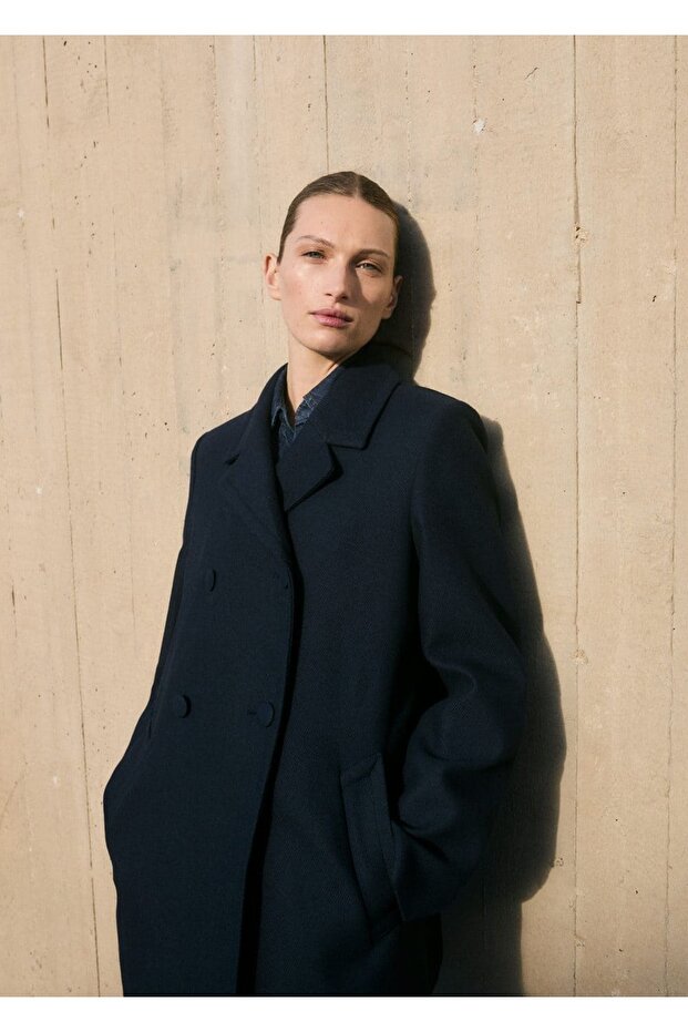 Double-Breasted Cutout Lapel Coat